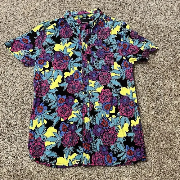 Empyre Button Up Collar Shirt Pocket Floral Skater Eclectic Grandpa Party Loose - Picture 10 of 10